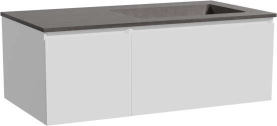 Storke Edge meuble salle de bains suspendu 100 x 52 cm blanc mat avec Scuro vasque asymétrique droite en quartz noir mat