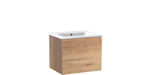 Linie Lado meuble salle de bains suspendu 60 x 46 cm chêne naturel avec Vano plan simple en marbre composite blanc brillant