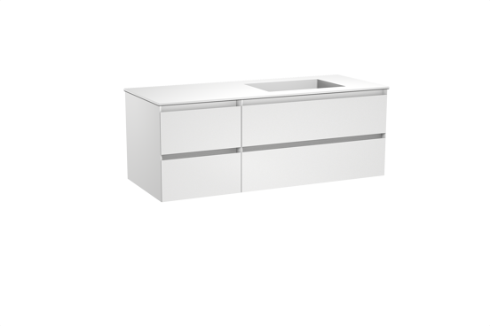 Balmani Mitra meuble salle de bains suspendu 135 x 55 cm blanc mat avec Tablo Stretto vasque asymétrique droite en solid surface blanc mat