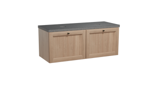 Balmani Lemon meuble salle de bains suspendu 135 x 55 cm chêne vieilli avec Rock tablette double en granit noir