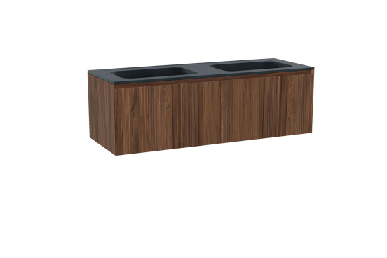 Balmani Idra hängendes Möbelstück Set: 150 x 55 cm, Nussbaum, mit Tablo Strada Doppelwaschtisch, Marmorkomposit Schwarz matt