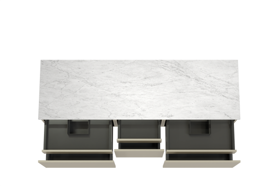 Balmani Sfera hängendes Möbelstück Set: 180 x 55 cm, Dune, mit Stretto Einzel- oder Doppel Waschtischplatte, Marmor Carrara