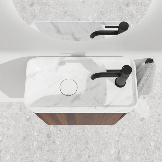 Balmani Fara zwevend toiletmeubel 45 x 22 cm amerikaans notenhout met Fara wastafel in Carrara marmer