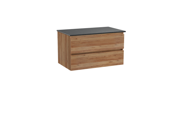 Balmani Lucida hängendes Möbelstück Set: 90 x 55 cm, Teak, mit Stretto Einzel Waschtischplatte, Schwarzes Granit