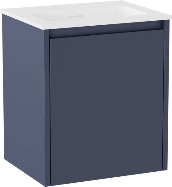 Storke Seda meuble salle de bains suspendu 45 x 35 cm bleu nuit avec Mata plan simple en Solid Surface blanc mat
