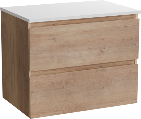 Linie Lado zwevend badkamermeubel 70 x 46 cm natuur eik met Lado enkel tablet in composietmarmer glanzend wit