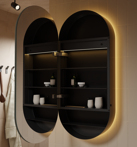 Balmani Mara armoire de toilette lumineux et anti-buée 45 x 100 cm noir mat