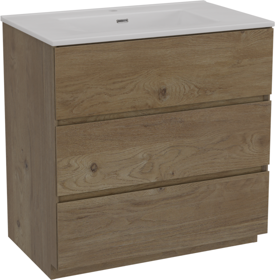 Storke Edge meuble salle de bains à poser 85 x 52 cm chêne brut avec Kera plan simple en céramique blanc mat