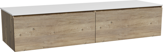 Storke Edge zwevend badkamermeubel 170 x 52 cm ruwe eik met Tavola enkel of dubbel tablet in solid surface mat wit