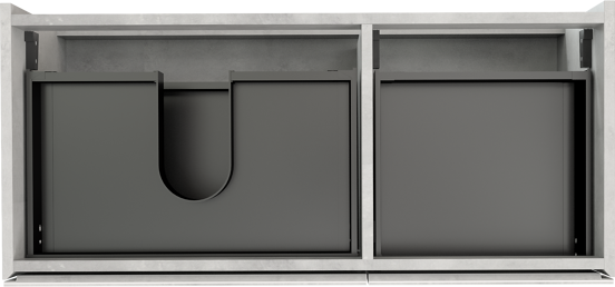 Storke Edge zwevende wastafelonderkast 100 x 46 cm asymmetrisch links beton zilvergrijs 3 lades