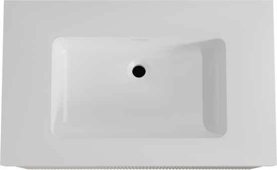 Storke Ribs zwevend badkamermeubel 85 x 52 cm zijdegrijs met Mata High enkele wastafel in solid surface mat wit, Verticale symmetrische rechte ribbel