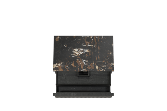 Balmani Forma zwevend badkamermeubel 90 x 55 cm zwarte eik met Stretto enkel tablet in marmer portoro gold, Verticale symmetrische rechte ribbel
