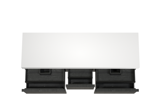 Balmani Forma zwevend badkamermeubel 180 x 55 cm zwarte eik met Dominus enkel of dubbel tablet in solid surface mat wit, Verticale symmetrische rechte ribbel