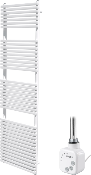 Vipera Vesuvio enkele handdoekradiator 50 x 180 cm elektrische verwarming mat wit zij- en middenaansluiting 982W, weerstand inbegrepen