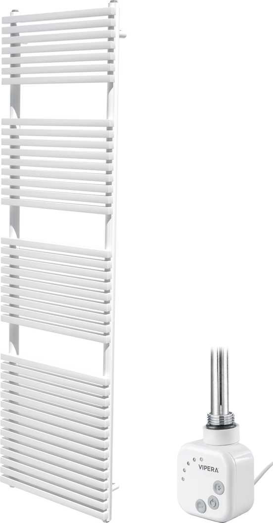 Vipera Vesuvio enkele handdoekradiator 50 x 180 cm elektrische verwarming mat wit zij- en middenaansluiting 982W, weerstand inbegrepen