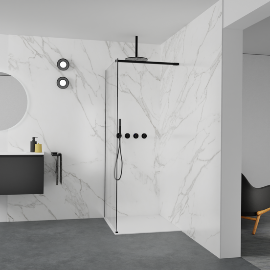 Balmani Modular inloopdouche: 90 x 200 cm, Mikado, Mat zwarte profielen