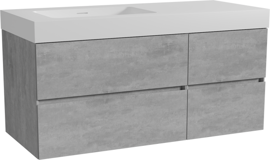 Storke Edge zwevend badmeubel 120 x 52 cm beton donkergrijs met Mata High asymmetrisch linkse wastafel in solid surface mat wit