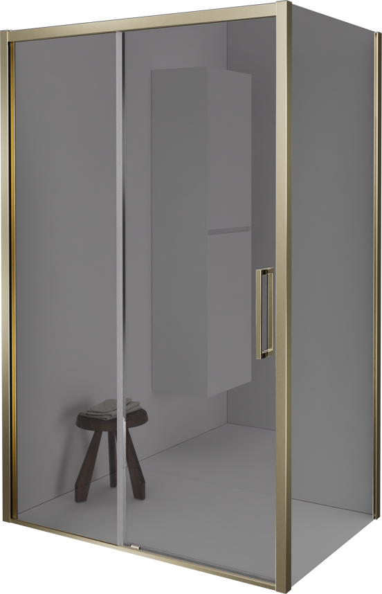 Balmani Senses Design douchehoek met linkse schuifdeur en vaste zijwand, 160 x 100 cm, Reflex spiegelglas, Brushed Champagne Gold profielen
