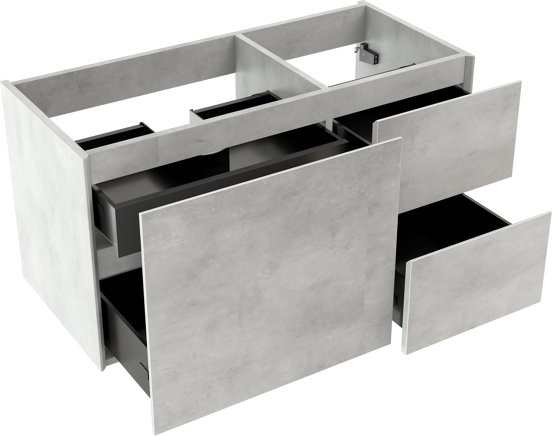 Storke Edge zwevende wastafelonderkast 100 x 46 cm asymmetrisch links beton zilvergrijs 3 lades