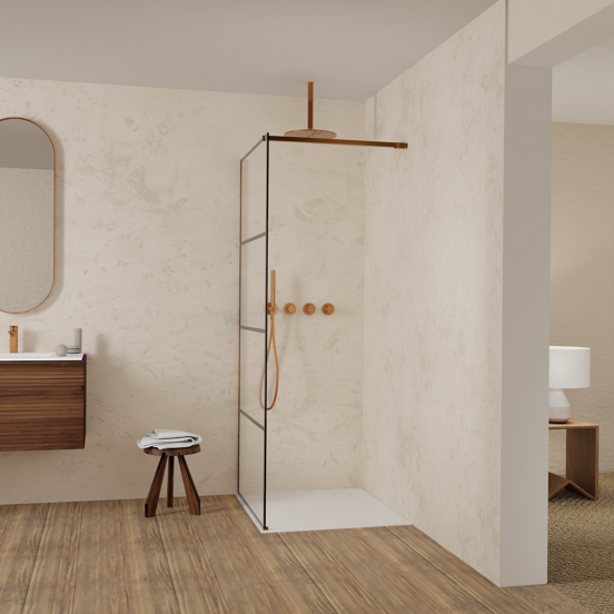 Balmani Modular inloopdouche: 90 x 200 cm, Lined met coating, Brushed Rosegold profielen