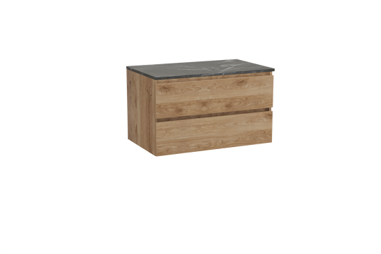Balmani Lucida meuble salle de bains suspendu 90 x 55 cm chêne brut avec Stretto tablette simple en marbre pietra grey