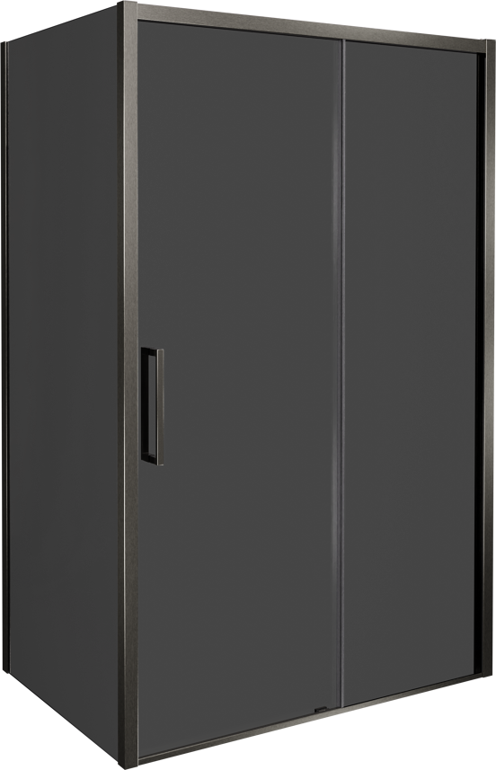 Balmani Senses Design Eckdusche: Schiebetür (Rechts) mit fixierte Seitenwand, 140 x 80 cm, Rauchglas, Profil Brushed GunMetal