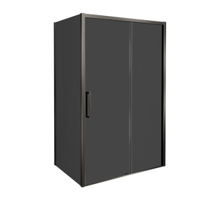 Balmani Senses Design Eckdusche: Schiebetür (Rechts) mit fixierte Seitenwand, 140 x 80 cm, Rauchglas, Profil Brushed GunMetal