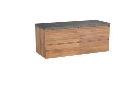 Balmani Mitra meuble salle de bains suspendu 135 x 55 cm teck avec Rock tablette double en granit noir