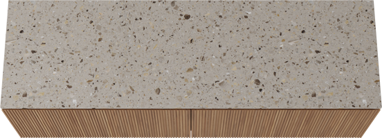 Balmani Eclips meuble salle de bains suspendu 180 x 55 cm Teck avec Stretto tablette simple ou double en Terrazzo greige, Nervure droite symétrique verticale