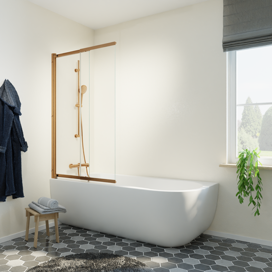 Luca Varess Vetras pare-baignoire extensible 100 cm verre transparent profilé Rosegold brossé