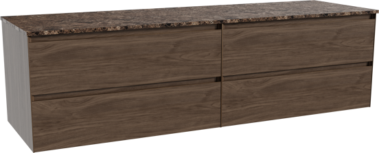 Balmani Mitra zwevend badkamermeubel 180 x 55 cm amerikaanse notelaar met Stretto enkel of dubbel tablet in marmer dark emperador