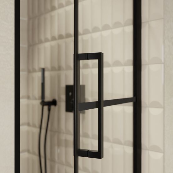 Balmani Senses Design douche draaideur rechts 90 cm x 210 cm Lined glas, Zwarte profielen, met coating