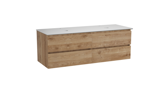 Balmani Lucida meuble salle de bains suspendu 150 x 55 cm chêne brut avec Facetta tablette double en solid surface blanc mat