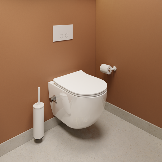 WC Set: Luca Varess Moreno Bidet, Weiß glänzend, spülrandlos, Burda Element für Wand-WC mit Geberit Sigma UP320 Spülkasten und Luca Varess Betätigungsplatte