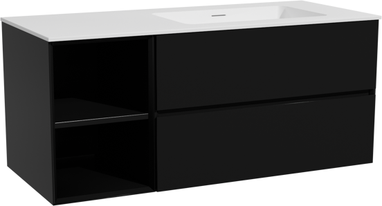 Storke Edge meuble salle de bains suspendu 120 x 52 cm noir mat avec Mata plan vasque asymétrique à droite en solid surface blanc mat