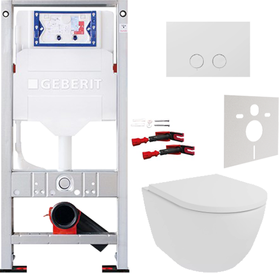 Luca Varess Moreno hangtoilet mat wit randloos SilentFlush met Geberit Sigma inbouwspoelreservoir UP320 met Burda frame en bedieningspaneel