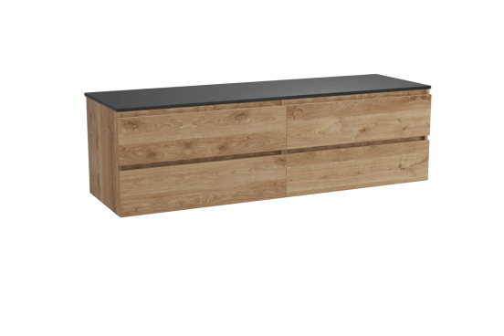Balmani Lucida meuble salle de bains suspendu 180 x 55 cm chêne brut avec Stretto tablette simple ou double en granit noir