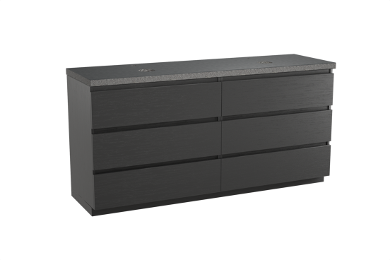 Balmani Lucida meuble salle de bains à poser 180 x 55 cm chêne noir avec Rock tablette double en granit noir
