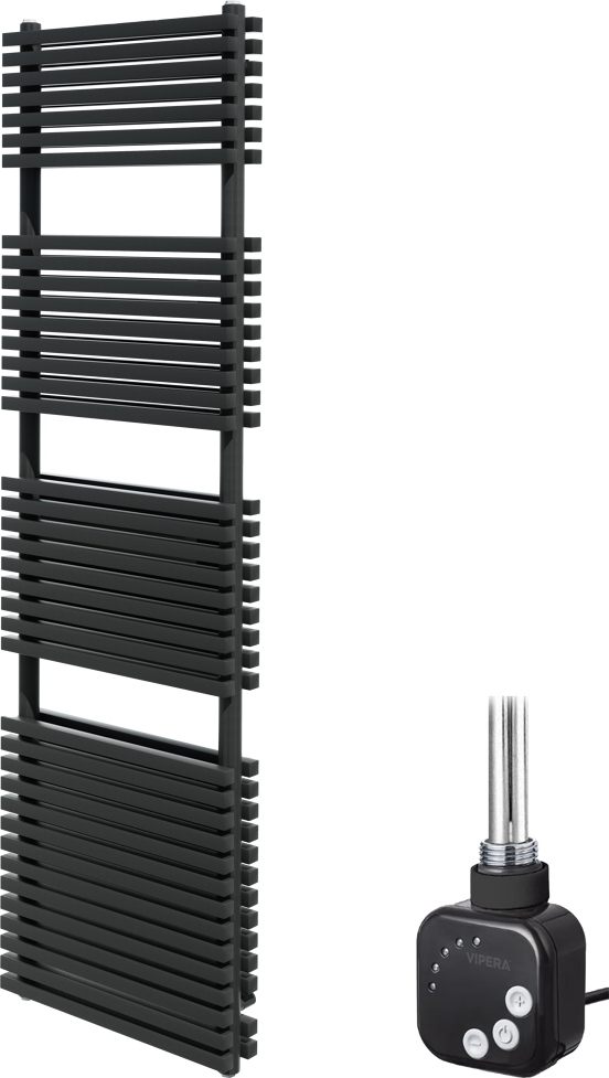 Vipera Vesuvio dubbele handdoekradiator 50 x 180 cm elektrische verwarming mat zwart zij- en middenaansluiting 1430W, weerstand inbegrepen
