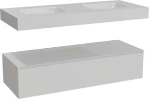 Balmani Mitra Elements meuble salle de bains suspendu 135 x 55 cm blanc mat avec Arcato double vasque en solid surface blanc mat