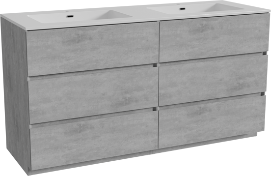 Storke Edge meuble salle de bains à poser 150 x 52 cm béton gris foncé avec Diva double vasque en marbre composite blanc brillant
