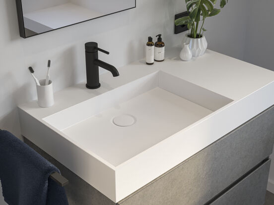 Storke jura plan vasque asymétrique à gauche mat Solid Surface 80 x 46 cm