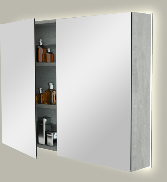 Storke Reflecta spiegelkast 100 x 75 cm beton donkergrijs met spiegelverlichting