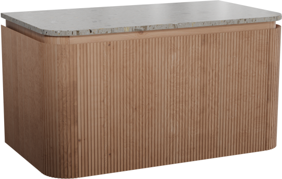 Balmani Moon zwevend badkamermeubel 100 x 55 cm natuur eik met Moon enkel tablet in terrazzo greige terrazzo, Verticale symmetrische rechte ribbel