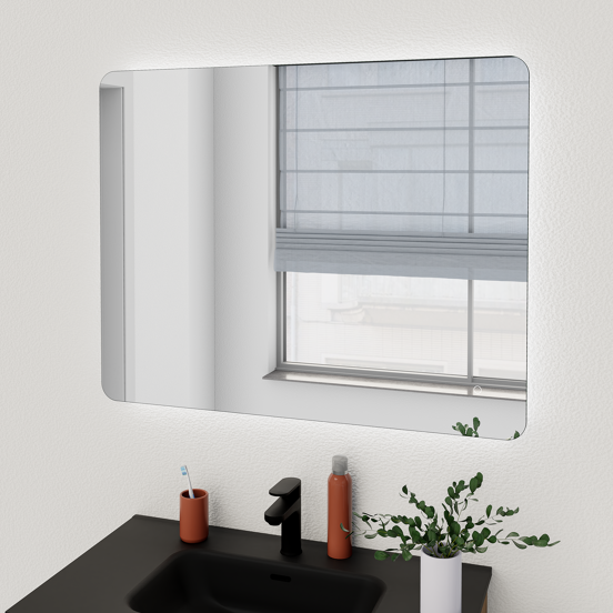 Linie Lux miroir coins arrondis lumineux 93 x 75 cm