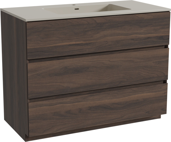 Storke Edge staand badkamermeubel 105 x 52 cm notelaar met Diva enkele wastafel in top solid zijdegrijs