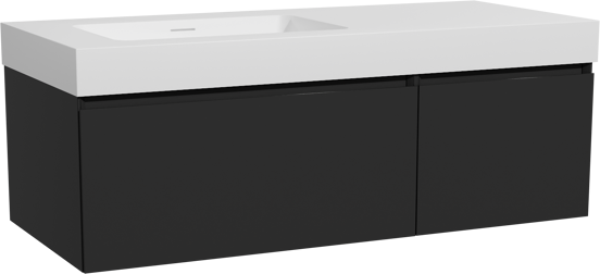 Storke Edge zwevend badkamermeubel 120 x 52 cm mat zwart met Mata High asymmetrisch linkse wastafel in solid surface mat wit