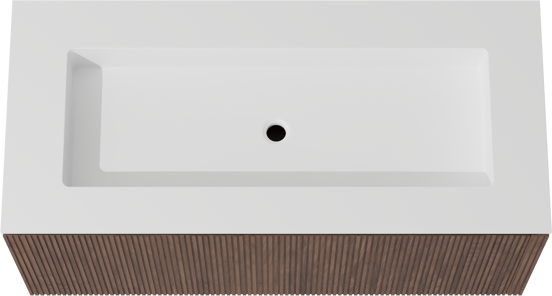 Balmani Eclips zwevend badkamermeubel 120 x 55 cm Amerikaanse notelaar met Tablo Stretto enkele wastafel in Solid Surface mat wit, Verticale symmetrische rechte ribbel