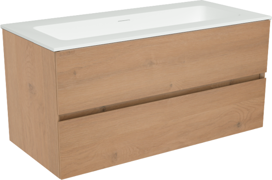 Storke Edge meuble salle de bains suspendu 100 x 46 cm chêne brut avec Mata plan simple en solid surface blanc mat