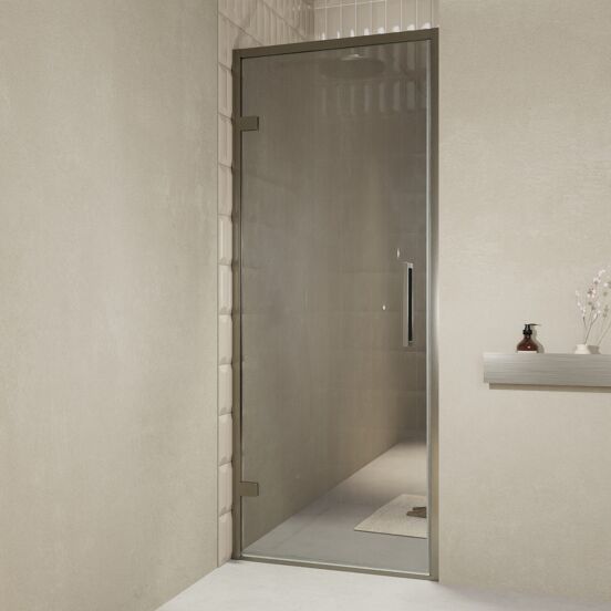 Balmani Senses Design Dusche Drehtür, Links, 90 cm x 210 cm, Reflex-Spiegelglas, Profil Brushed GunMetal, inklusive Coating